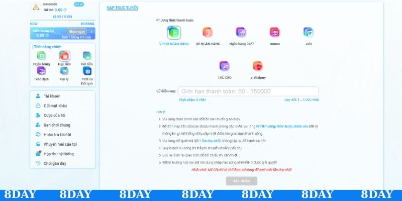 Giao dịch 8DAY nhanh gọn lẹ